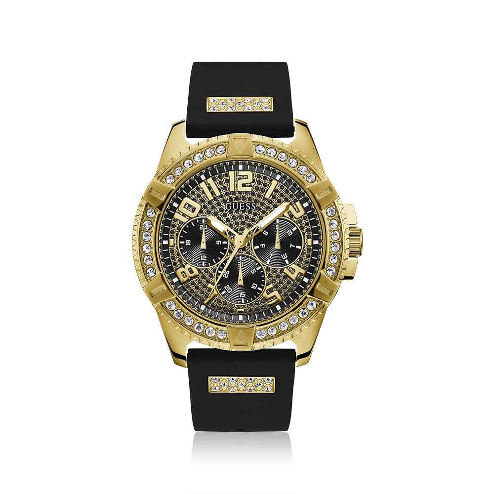 Guess Frontier Crystal Gold and Black Silicone Men's Watch W1132G1 Watches Guess 