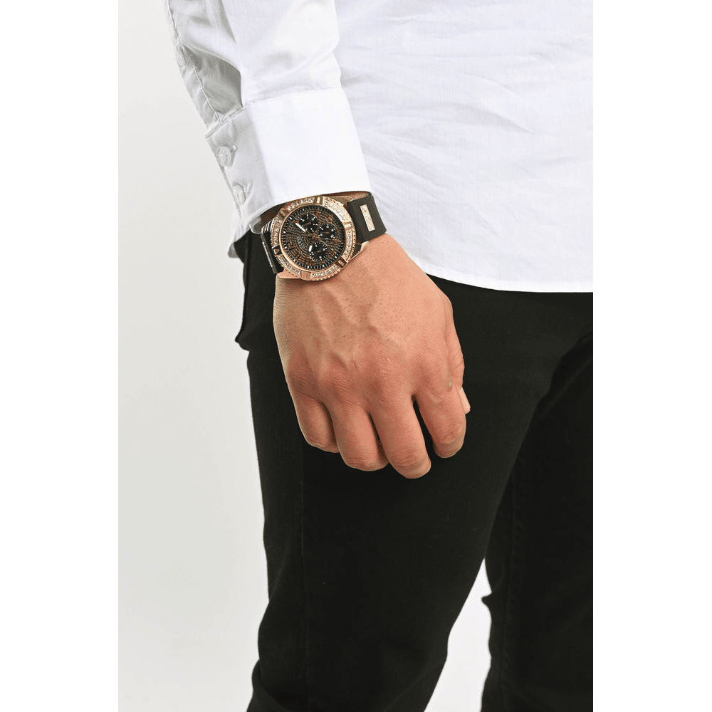 Guess Frontier Crystal Gold and Black Silicone Men's Watch W1132G1 Watches Guess 