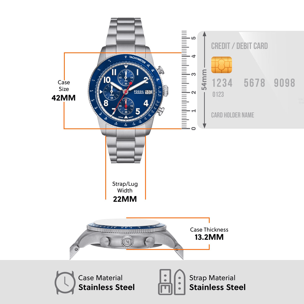 Fossil Sport Tourer Chronograph Stainless Steel Watch FS6047 Watches Fossil 