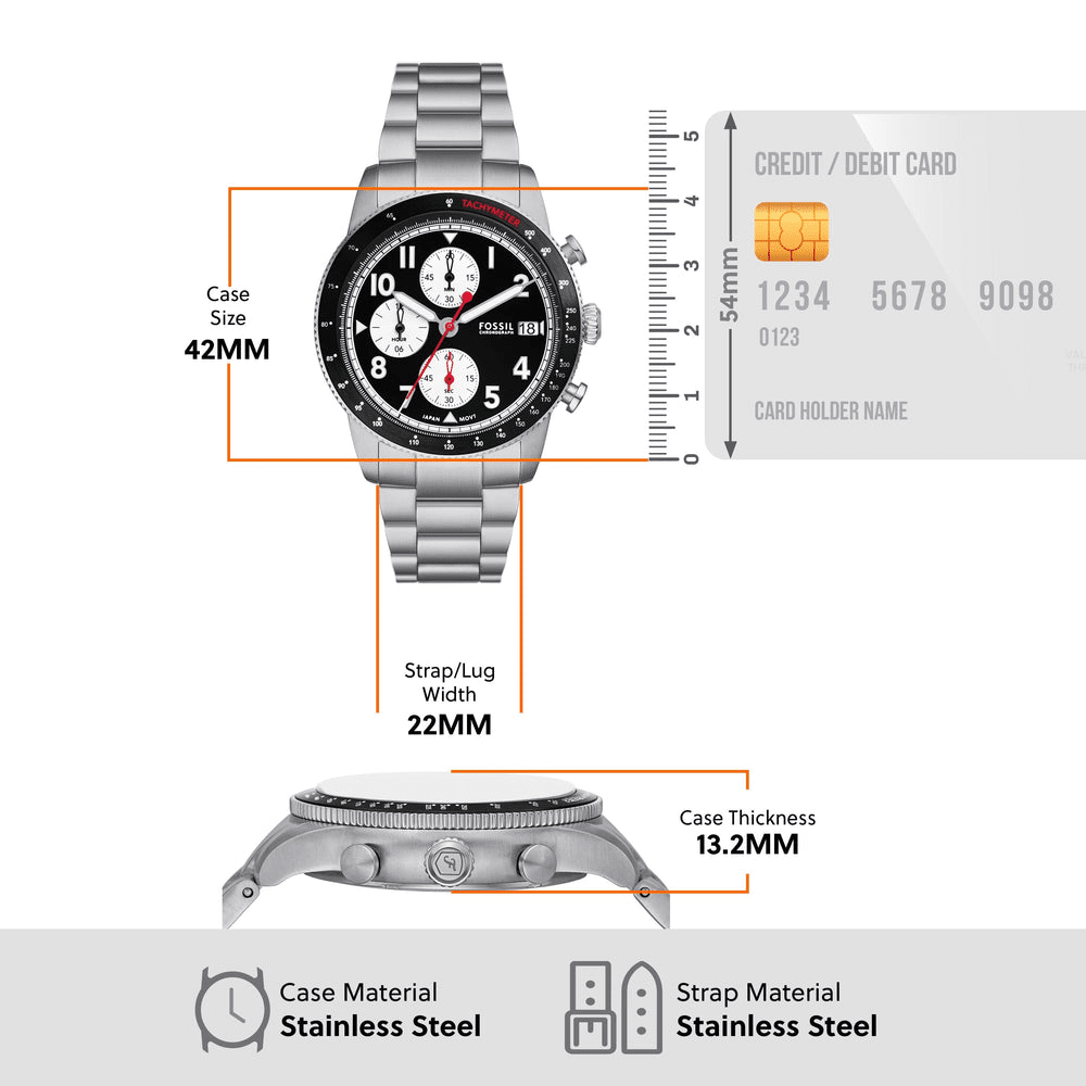 Fossil Sport Tourer Chronograph Stainless Steel Watch FS6045 Watches Fossil 