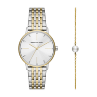 Armani Exchange Three-Hand Two-Tone Stainless Steel Watch and Bracelet Set AX7156SET Armani Exchange 