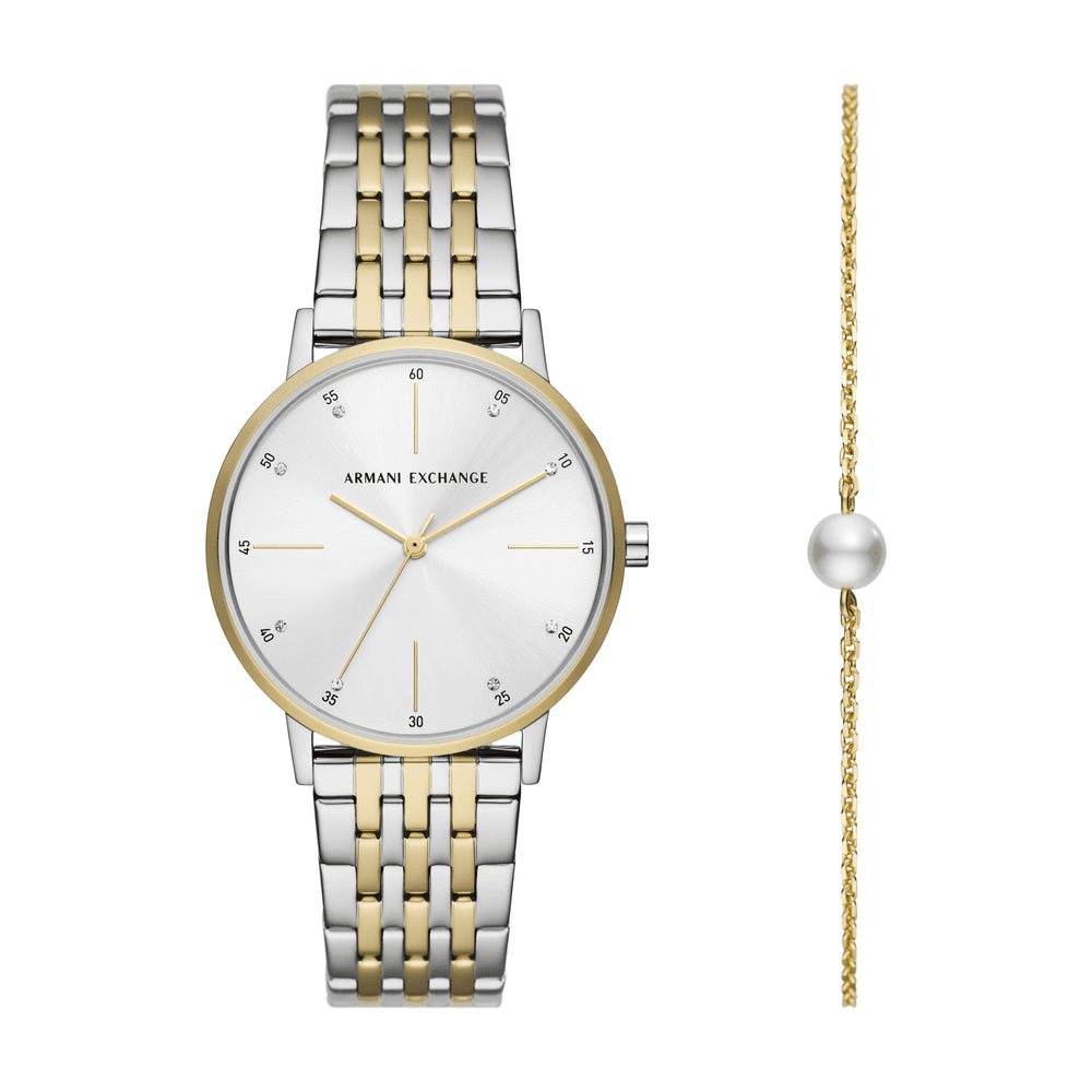 Armani Exchange Three-Hand Two-Tone Stainless Steel Watch and Bracelet Set AX7156SET Armani Exchange 