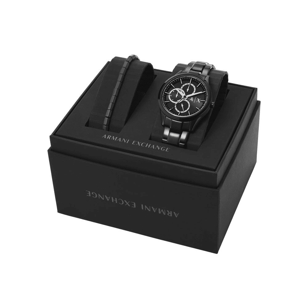 Armani Exchange Multifunction Black Stainless Steel Watch and Bracelet Set AX7154SET Armani Exchange 