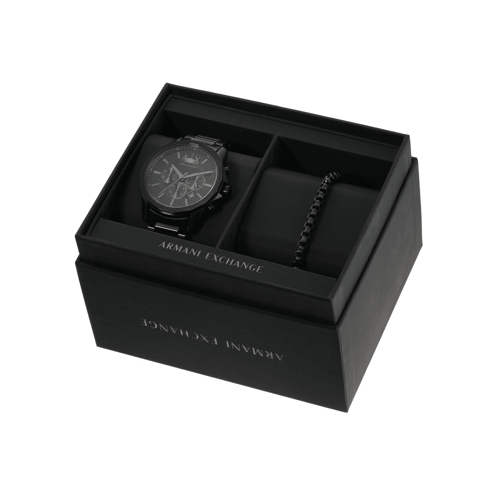 Armani Exchange Chronograph Black Stainless Steel Watch and Bracelet Set AX7153SET Armani Exchange 