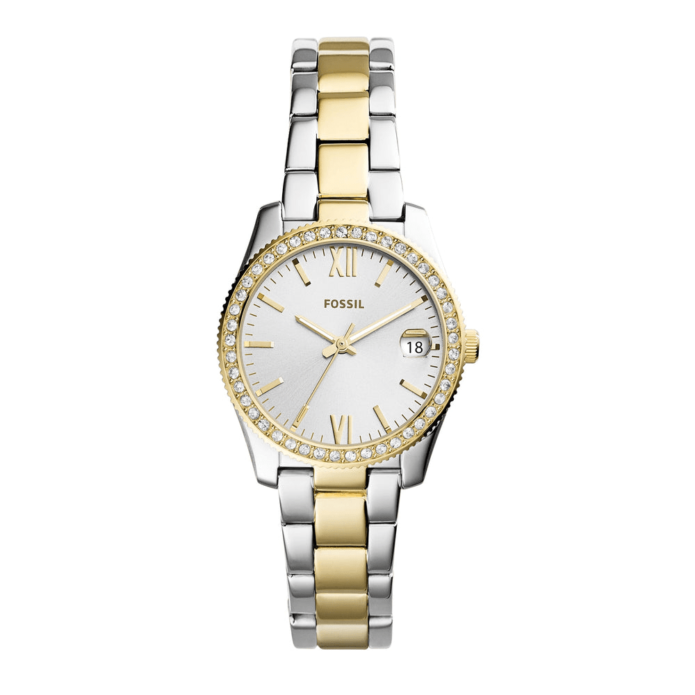 Fossil Scarlette Mini Three-Hand Date Two-Tone Stainless Steel Watch ES4319 Bevilles Jewellers 