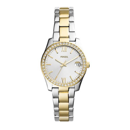 Fossil Scarlette Mini Three-Hand Date Two-Tone Stainless Steel Watch ES4319 Bevilles Jewellers 