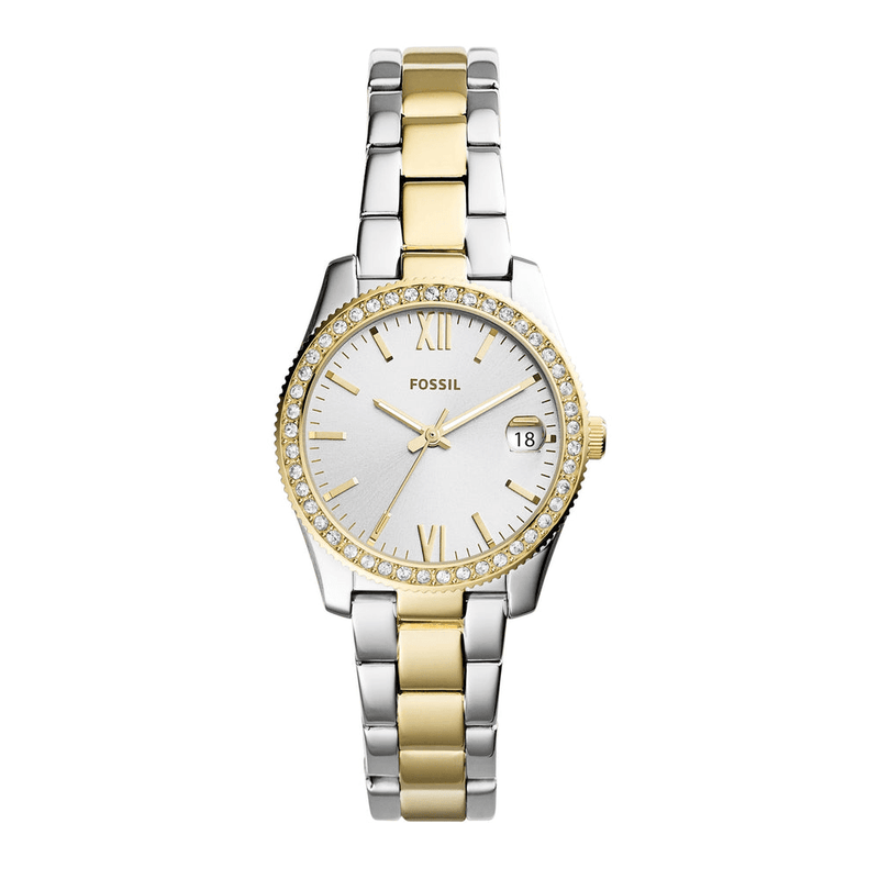 Fossil Scarlette Mini Three-Hand Date Two-Tone Stainless Steel Watch ES4319 Bevilles Jewellers 