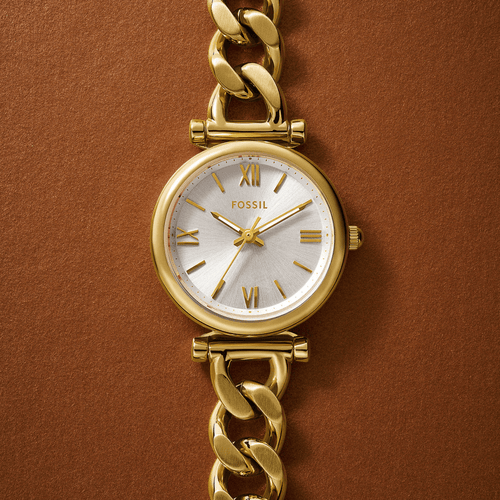 Fossil Carlie Three-Hand Gold-Tone Stainless Steel Watch ES5329 Bevilles Jewellers 