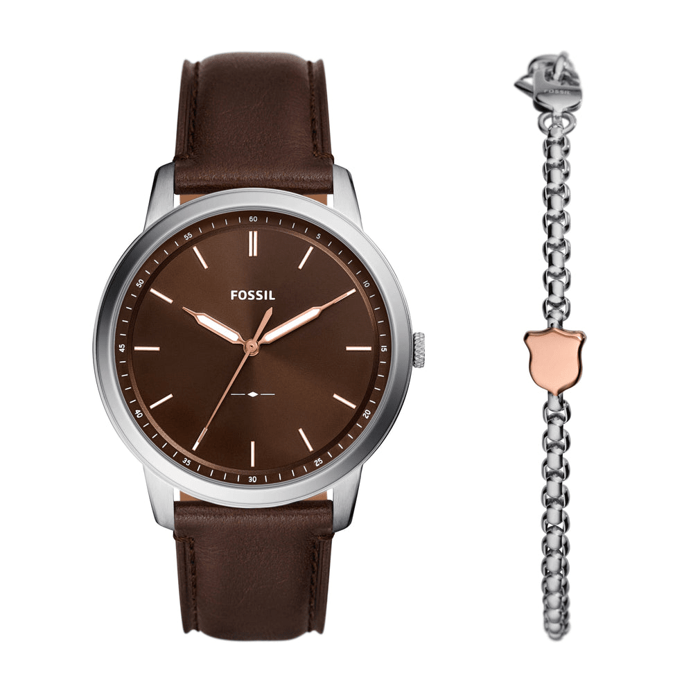 Fossil Men's Minimalist Three-Hand Stainless Steel Watch and Bracelet Box Set FS6019SET Fossil 