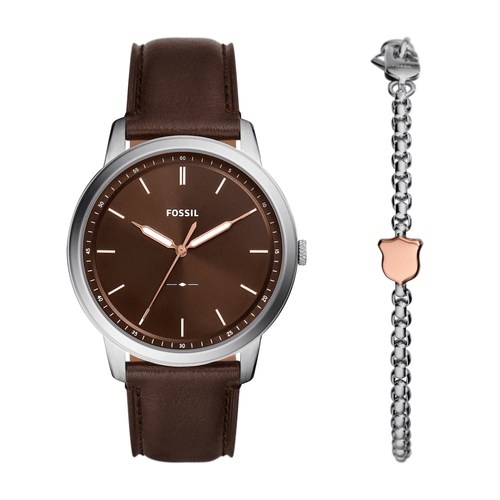 Fossil Men's Minimalist Three-Hand Stainless Steel Watch and Bracelet Box Set FS6019SET Fossil 
