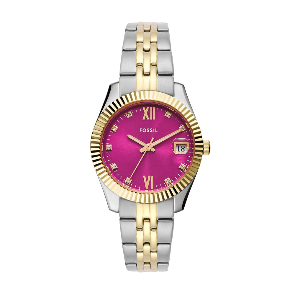 Fossil Scarlette Three-Hand Date Two-Tone Stainless Steel Watch ES5337 Bevilles Jewellers 
