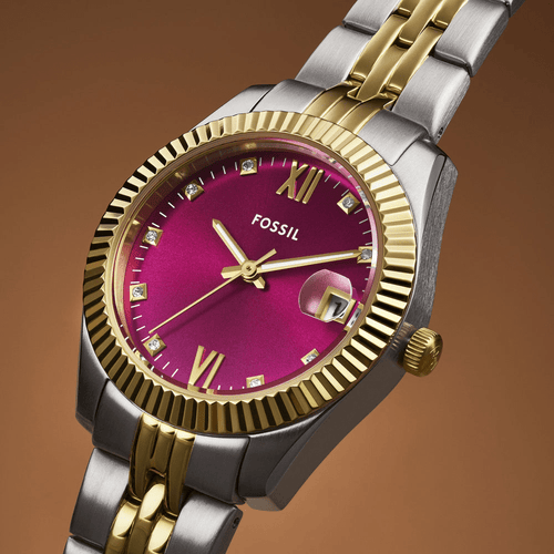 Fossil Scarlette Three-Hand Date Two-Tone Stainless Steel Watch ES5337 Bevilles Jewellers 
