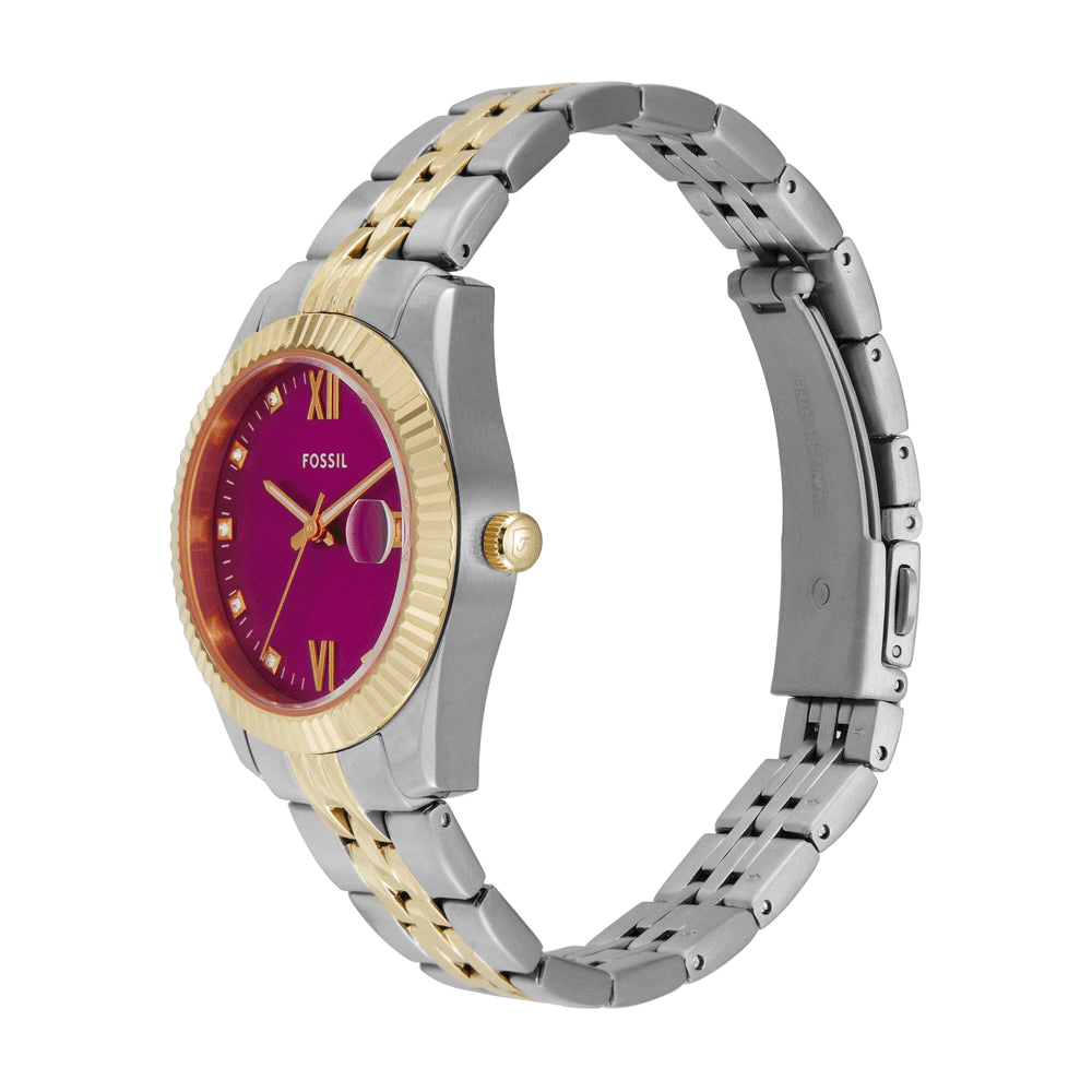 Fossil Scarlette Three-Hand Date Two-Tone Stainless Steel Watch ES5337 Bevilles Jewellers 