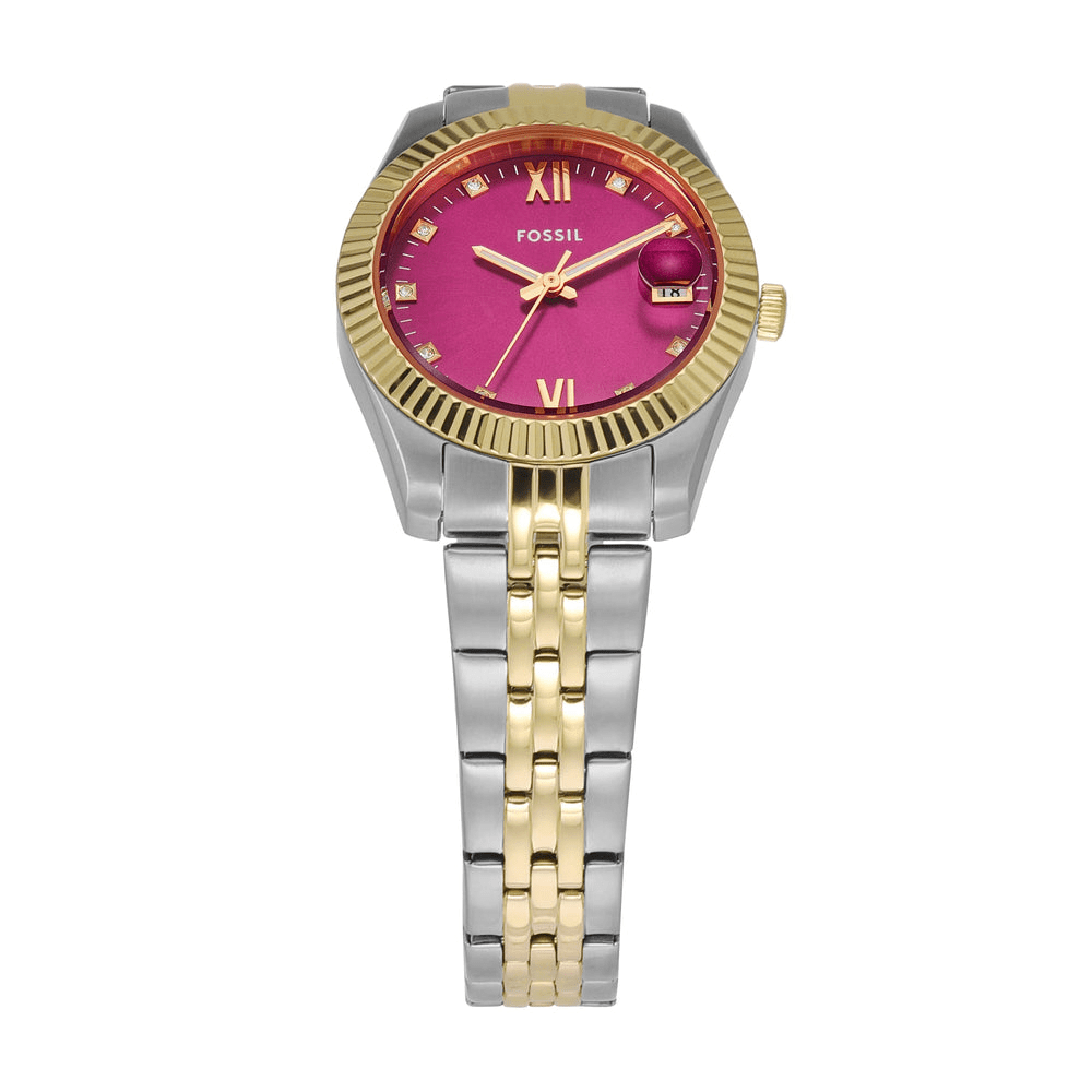 Fossil Scarlette Three-Hand Date Two-Tone Stainless Steel Watch ES5337 Bevilles Jewellers 