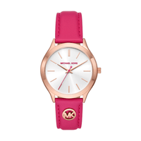 Michael Kors Slim Runway Three-Hand Deep Pink Leather Watch MK7469 Bevilles Jewellers 