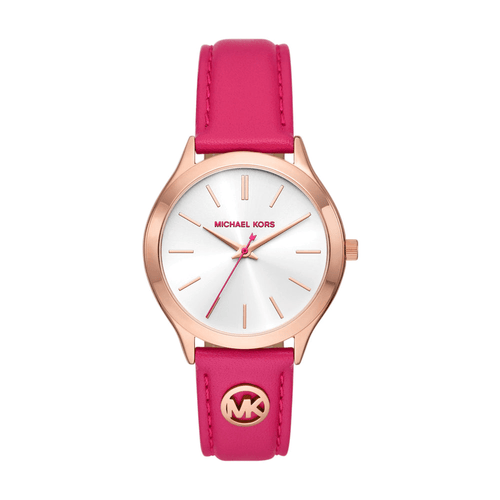 Michael Kors Slim Runway Three-Hand Deep Pink Leather Watch MK7469 Bevilles Jewellers 