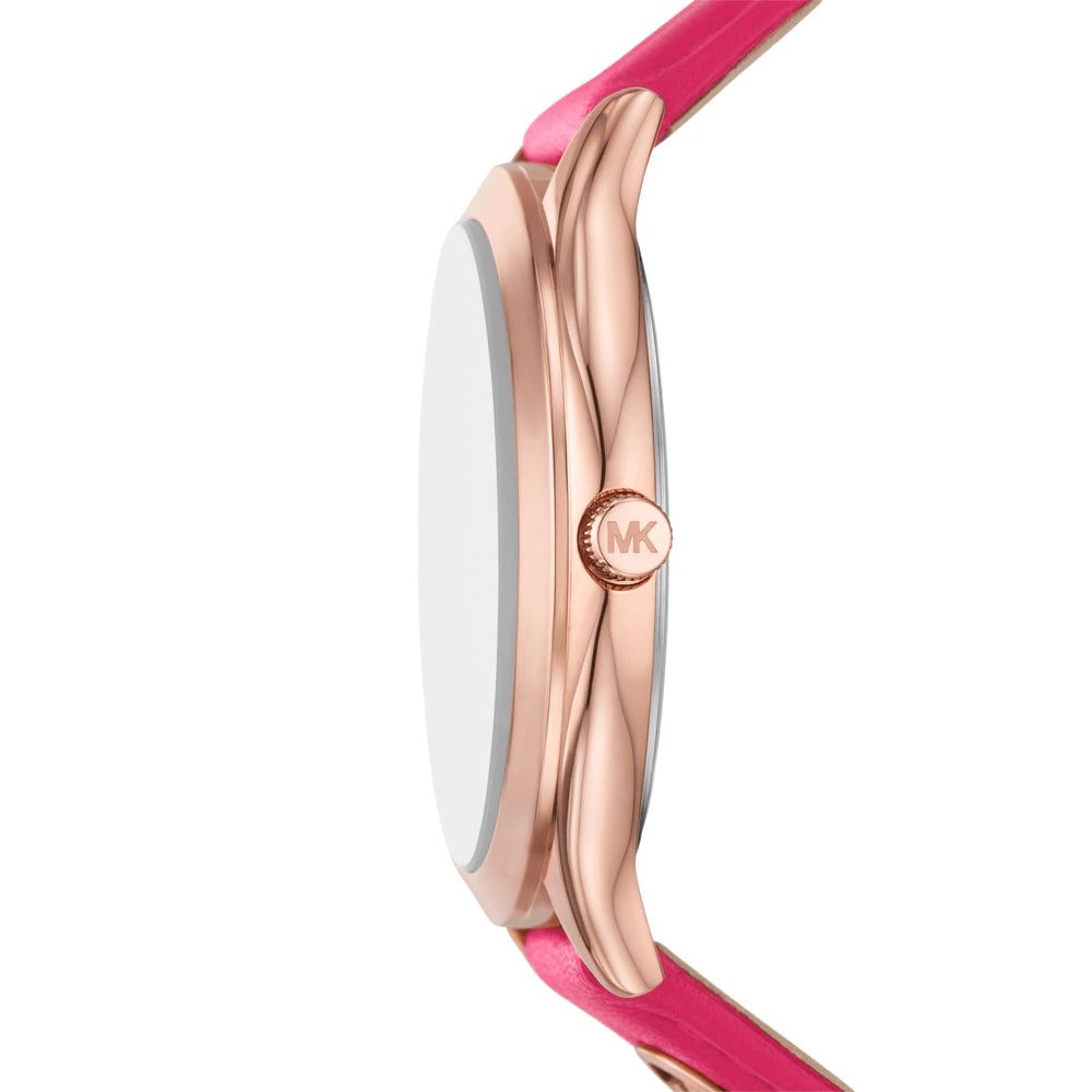 Michael Kors Slim Runway Three-Hand Deep Pink Leather Watch MK7469 Bevilles Jewellers 