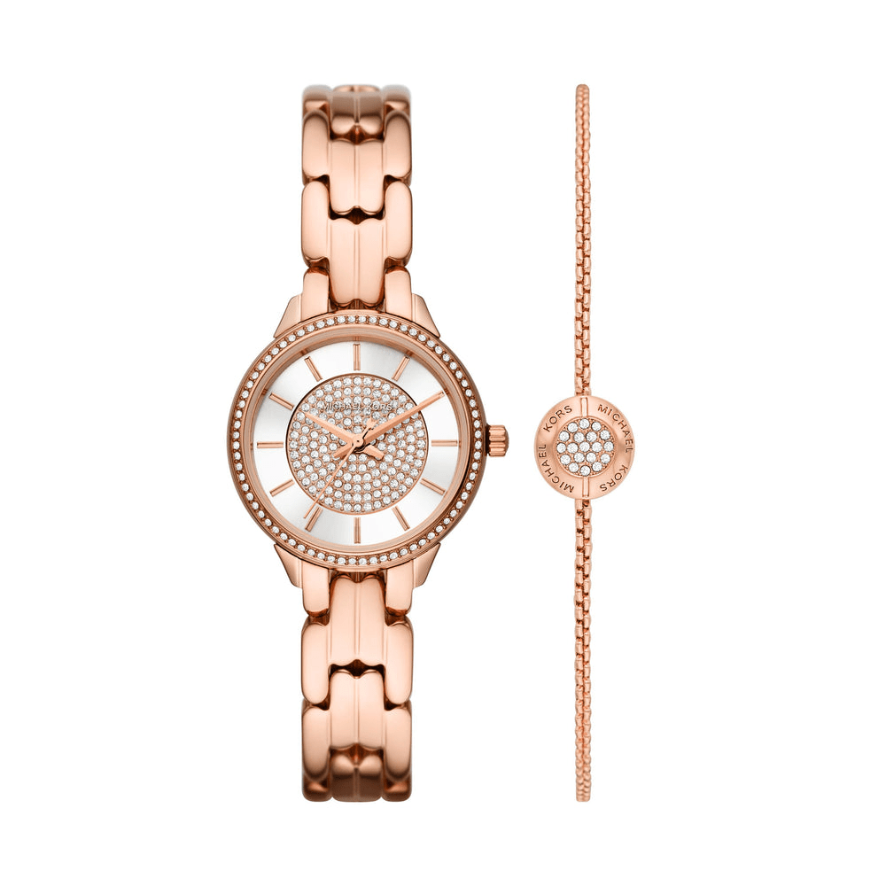 Michael Kors Allie Three-Hand Rose Gold-Tone Stainless Steel Watch and Bracelet Set MK1039 Watches Michael Kors 