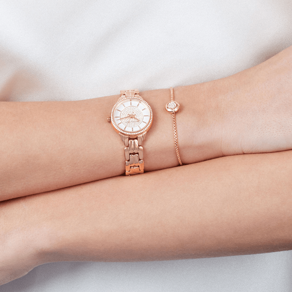 Michael Kors Allie Three-Hand Rose Gold-Tone Stainless Steel Watch and Bracelet Set MK1039 Watches Michael Kors 