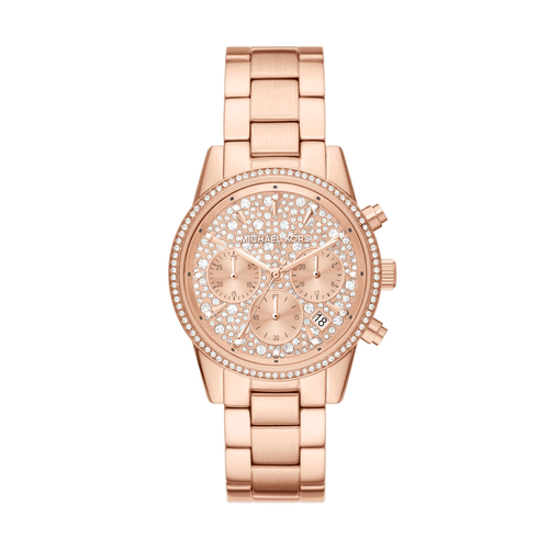 Michael Kors Women's Ritz Chronograph Rose Gold-Tone Stainless Steel Watch MK7302 Bevilles Jewellers 