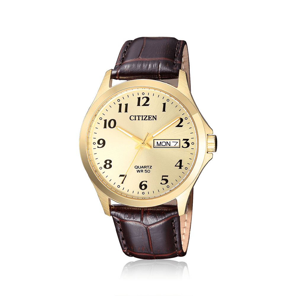 Citizen Men's Gold Stainless-Steel Brown Leather Watch Model BF5002-05P Watches Citizen 