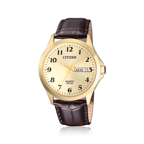 Citizen Men's Gold Stainless-Steel Brown Leather Watch Model BF5002-05P Watches Citizen 