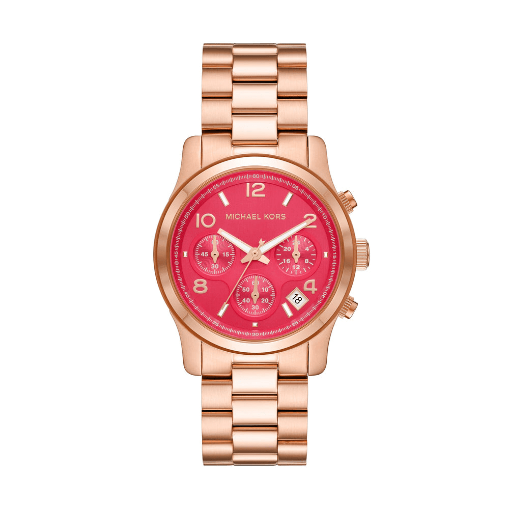 Michael Kors Runway MK7352 Red and Rose Gold Women's Watch Bevilles Jewellers 