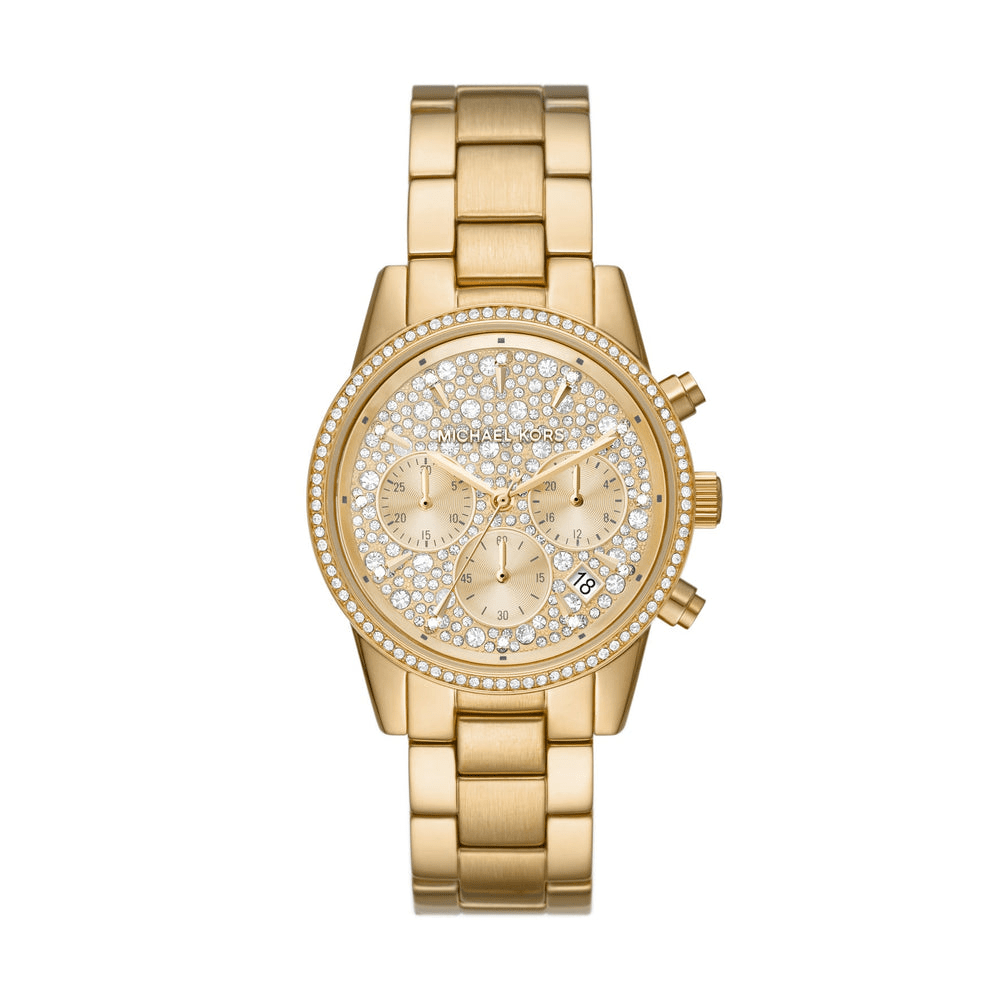 Michael Kors Women's Ritz Chronograph Gold-Tone Stainless Steel Watch MK7310 Bevilles Jewellers 