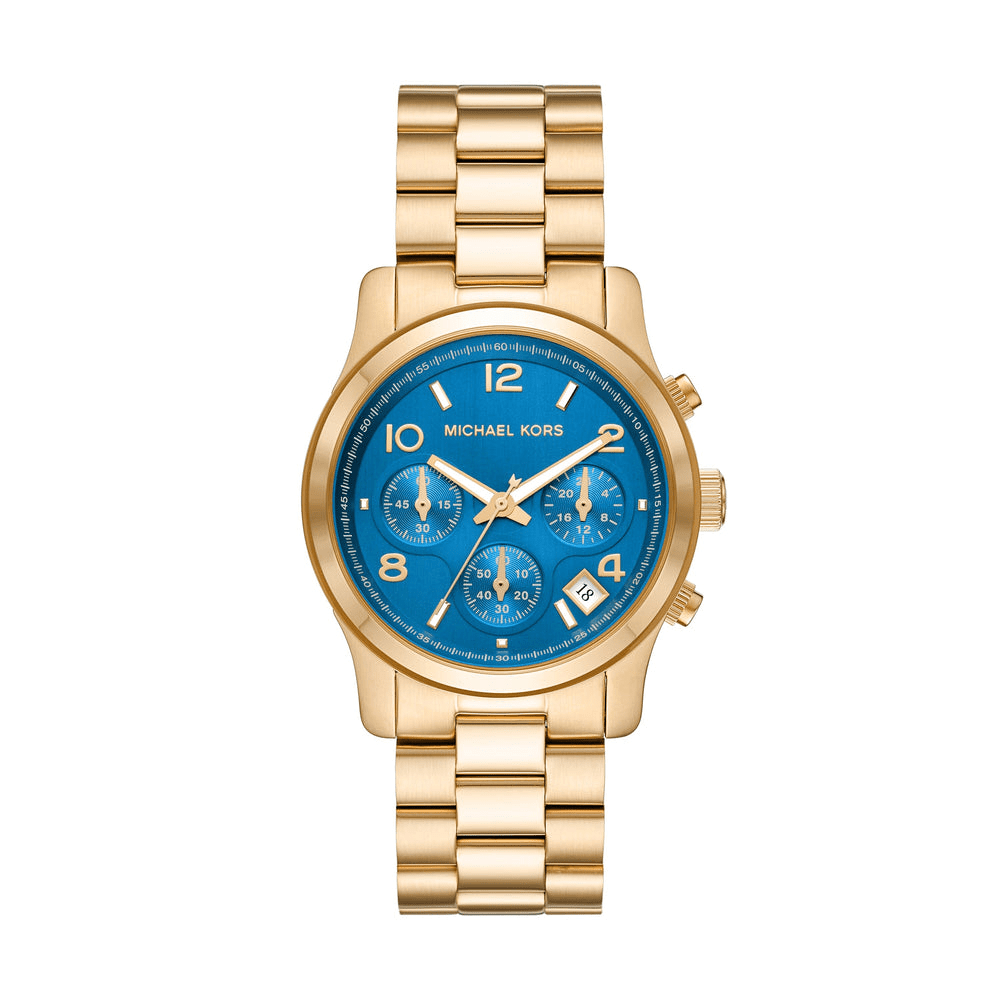 Michael Kors Mini Everest MK7353 Gold and Blue Women's Watch Bevilles Jewellers 