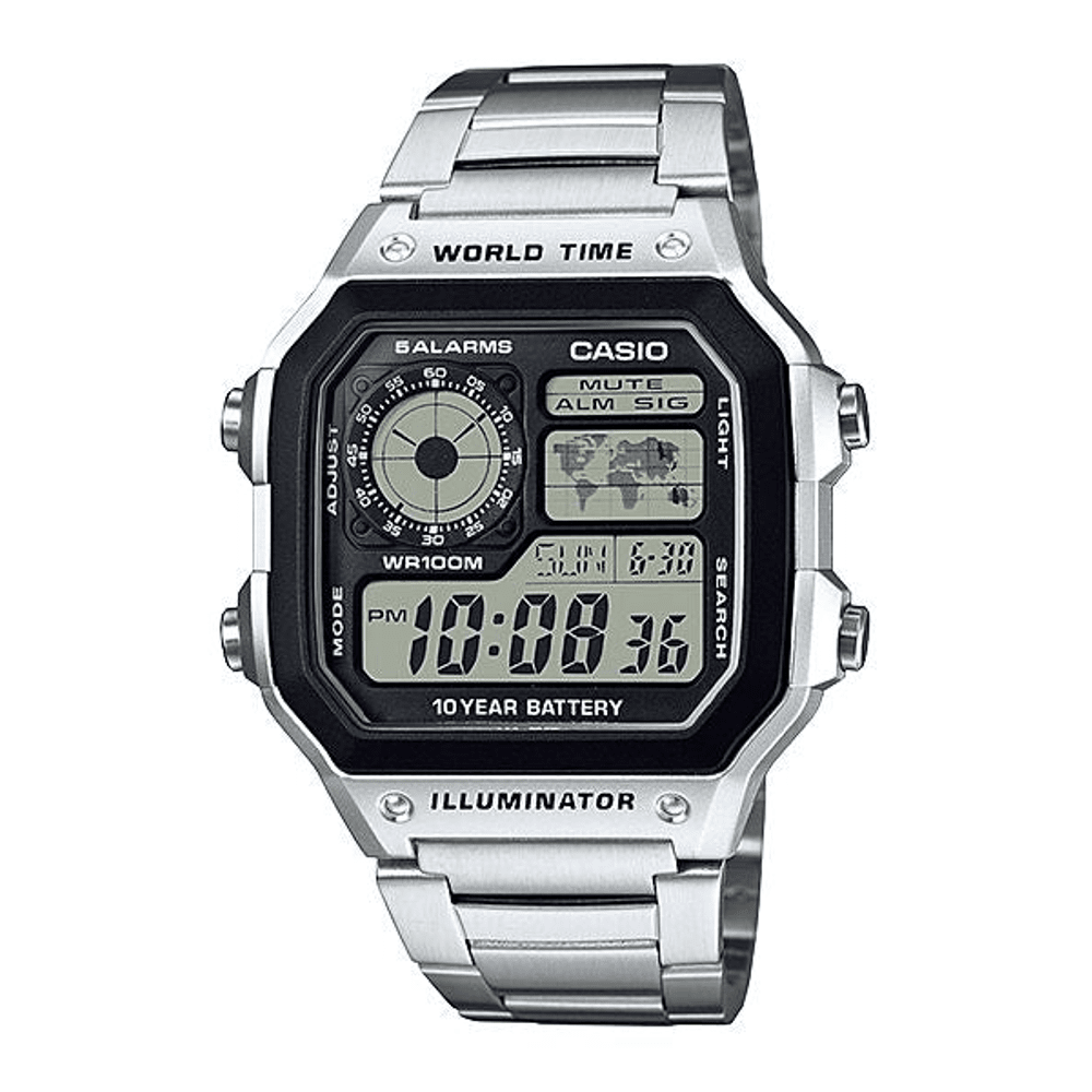 Casio World Timer Silver Men's Watch AE1200WHD-1A Watches Casio 