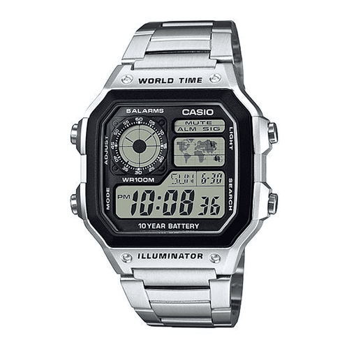 Casio World Timer Silver Men's Watch AE1200WHD-1A Watches Casio 