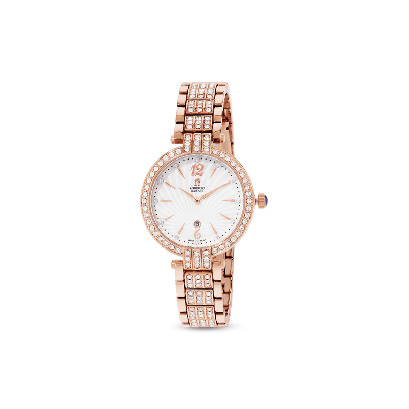 Christie☆ロダンアンドフィールズ リディファイン PM Roberto Carati Winslet Crystal Rose Coloured Women's Watch M9061-V3