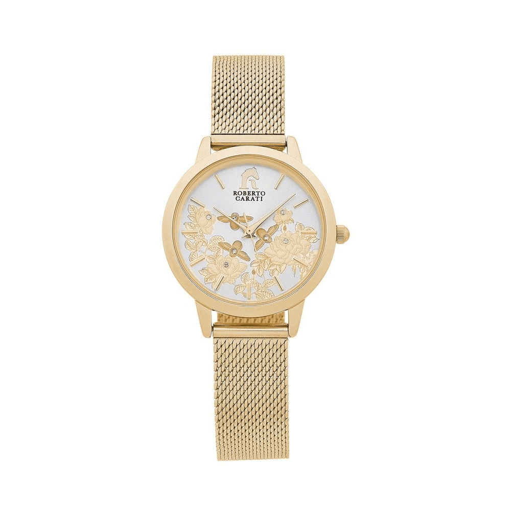Roberto Carati Floral Gold Mesh Band Watch Watches Roberto Carati 
