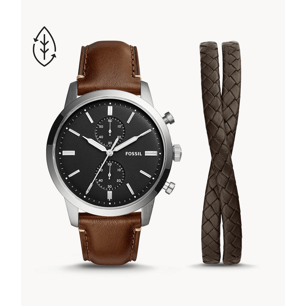 Fossil Townsman Silver and Brown Watch Gift Set FS5967SET Watches Fossil 