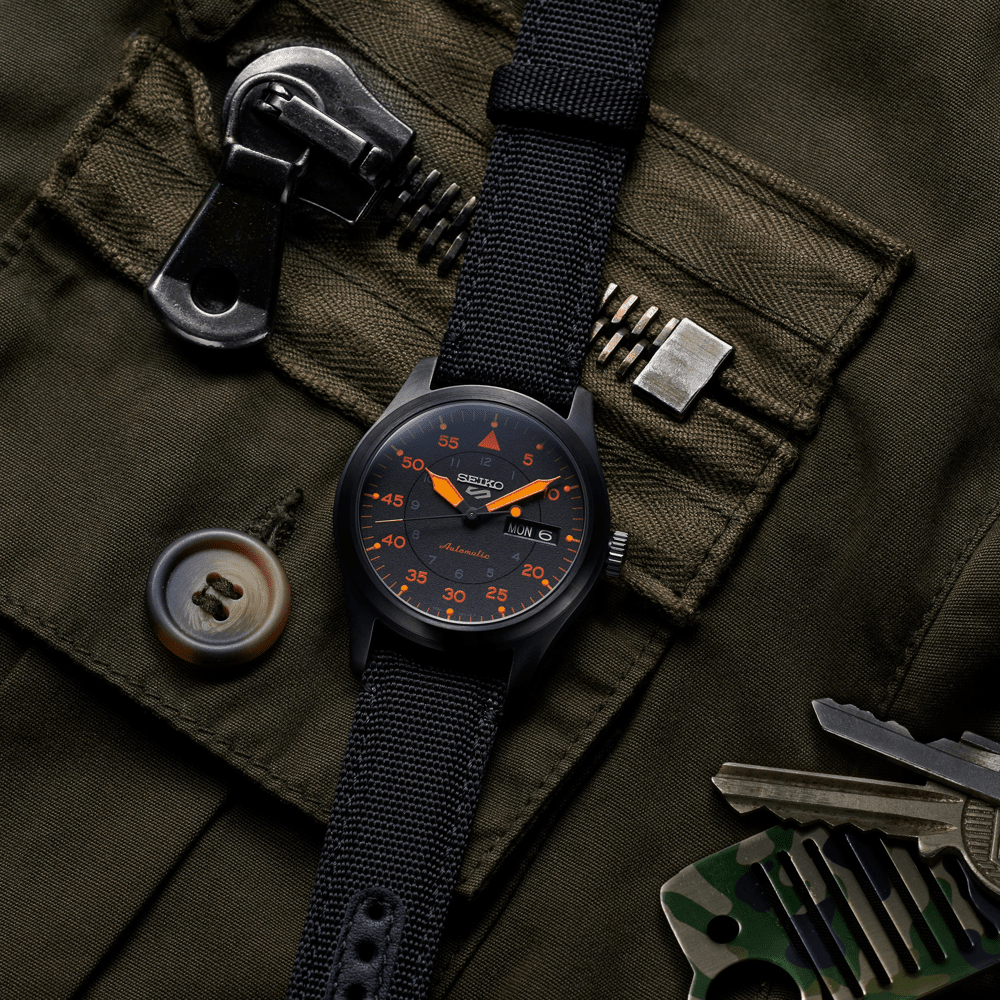 Seiko Flieger Street Black and Orange Men's Watch SRPH33K Watches Seiko 