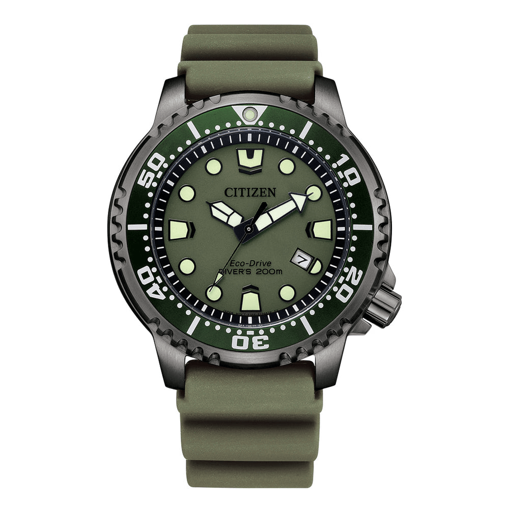 Citizen Promaster Marine Eco-Drive Men's Green Watch BN0157-11X Bevilles Jewellers 