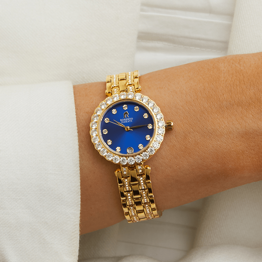 Roberto Carati Milania Blue Face Gold Tone Watch M1027 BE-V7 Watches Roberto Carati 
