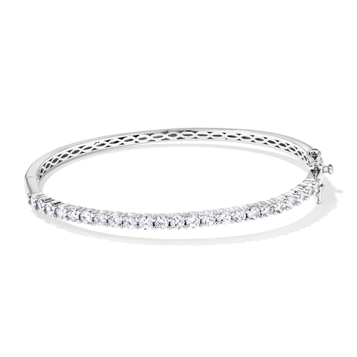 White Cubic Zirconia Waved Loop Bangle in Sterling Silver Bangles Bevilles 