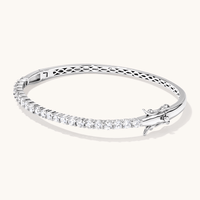 White Cubic Zirconia Waved Loop Bangle in Sterling Silver Bangles Bevilles 