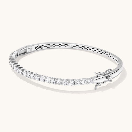 White Cubic Zirconia Waved Loop Bangle in Sterling Silver Bangles Bevilles 