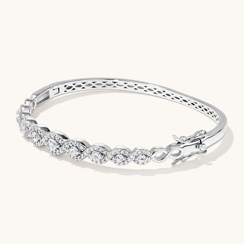 Plaited Halo Bangle with Cubic Zirconias in Sterling Silver Bangles Bevilles 