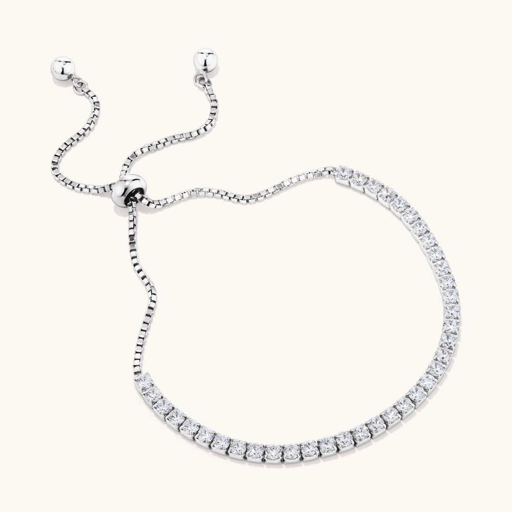 19cm 2mm Width Cubic Zirconia Tennis Bolo Bracelet in Sterling Silver Bracelets Bevilles 