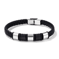21.5cm Black Rubber And Leather Bracelet in Stainless Steel Bracelets Bevilles 
