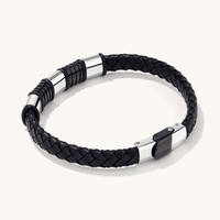 21.5cm Black Rubber And Leather Bracelet in Stainless Steel Bracelets Bevilles 