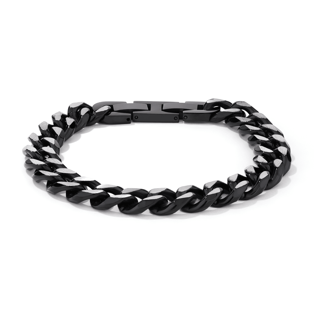 21.5cm 10mm Width Oxidised Men's Curb Bracelet in Stainless Steel Bracelets Bevilles 