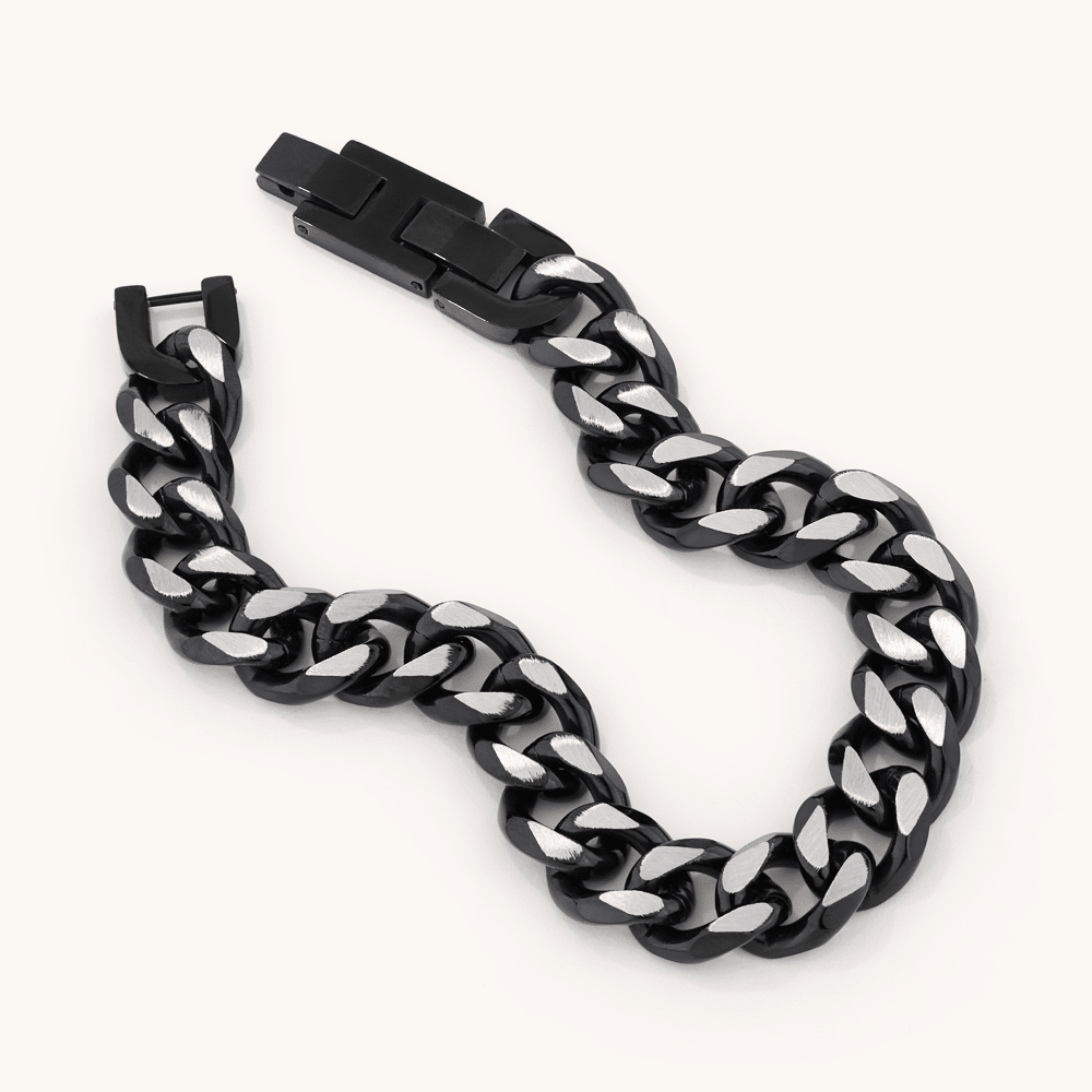 21.5cm 10mm Width Oxidised Men's Curb Bracelet in Stainless Steel Bracelets Bevilles 