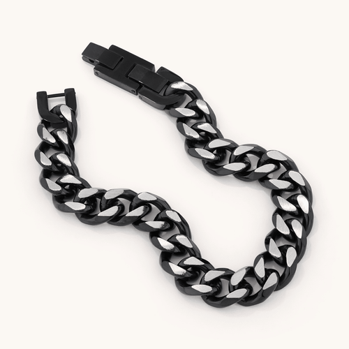 21.5cm 10mm Width Oxidised Men's Curb Bracelet in Stainless Steel Bracelets Bevilles 