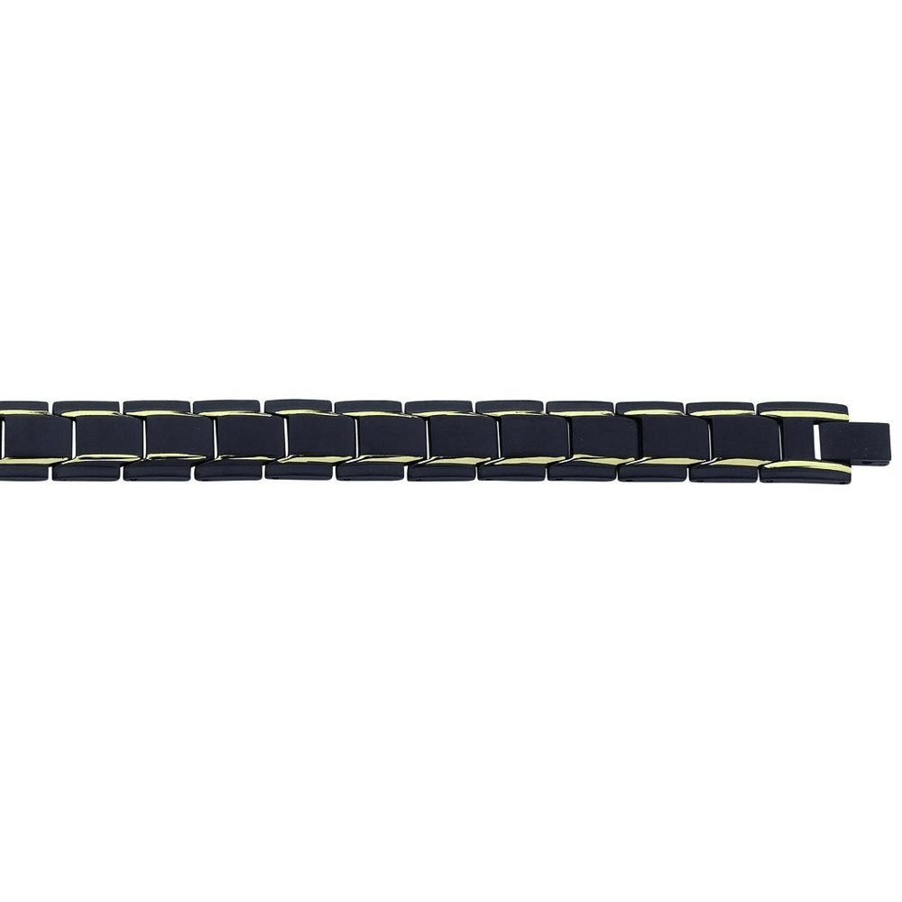 21.5cm 12mm Width Black and Gold Two Tone Men's Bracelet in Stainless Steel Bracelets Bevilles 