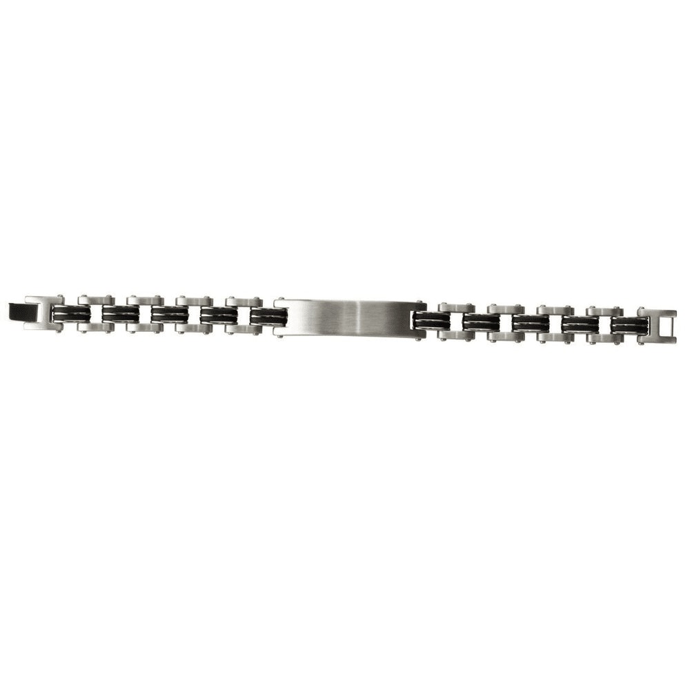 21.5cm 11mm Width Two Tone Men's ID Link Bracelet in Stainless Steel Bracelets Bevilles 