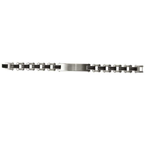 21.5cm 11mm Width Two Tone Men's ID Link Bracelet in Stainless Steel Bracelets Bevilles 